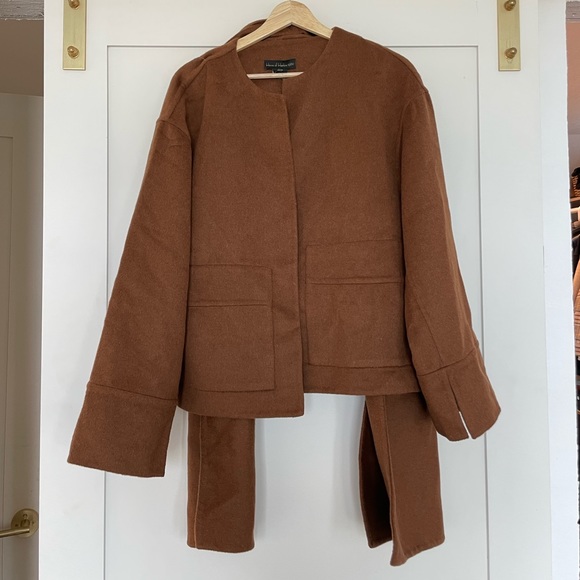 HOUSE OF HARLOW 1960 Wool Blend Coat with Scarf Nutmeg Womens LARGE Shawl combo - Picture 6 of 14